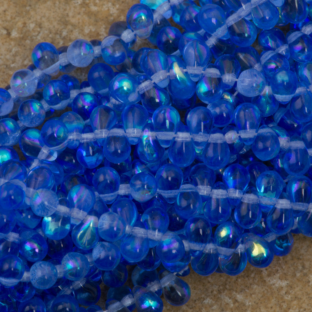 90 Czech 6x4mm Tear Drop Sapphire AB Beads (30050X)