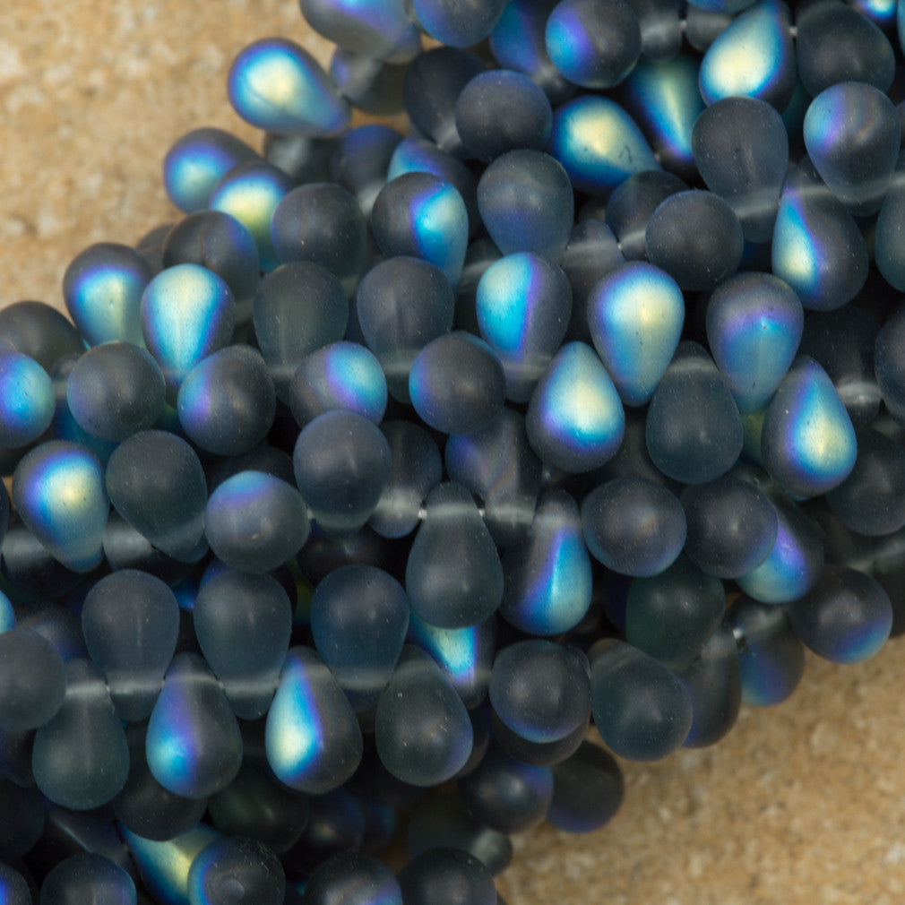 90 Czech 6x4mm Tear Drop Matte Montana Blue AB Beads (30330MX)