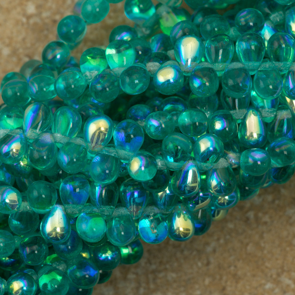 90 Czech 6x4mm Tear Drop Light Teal AB Beads (60210X)
