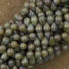 90 Czech 6x4mm Tear Drop Opaque Green Luster Beads (65431P)