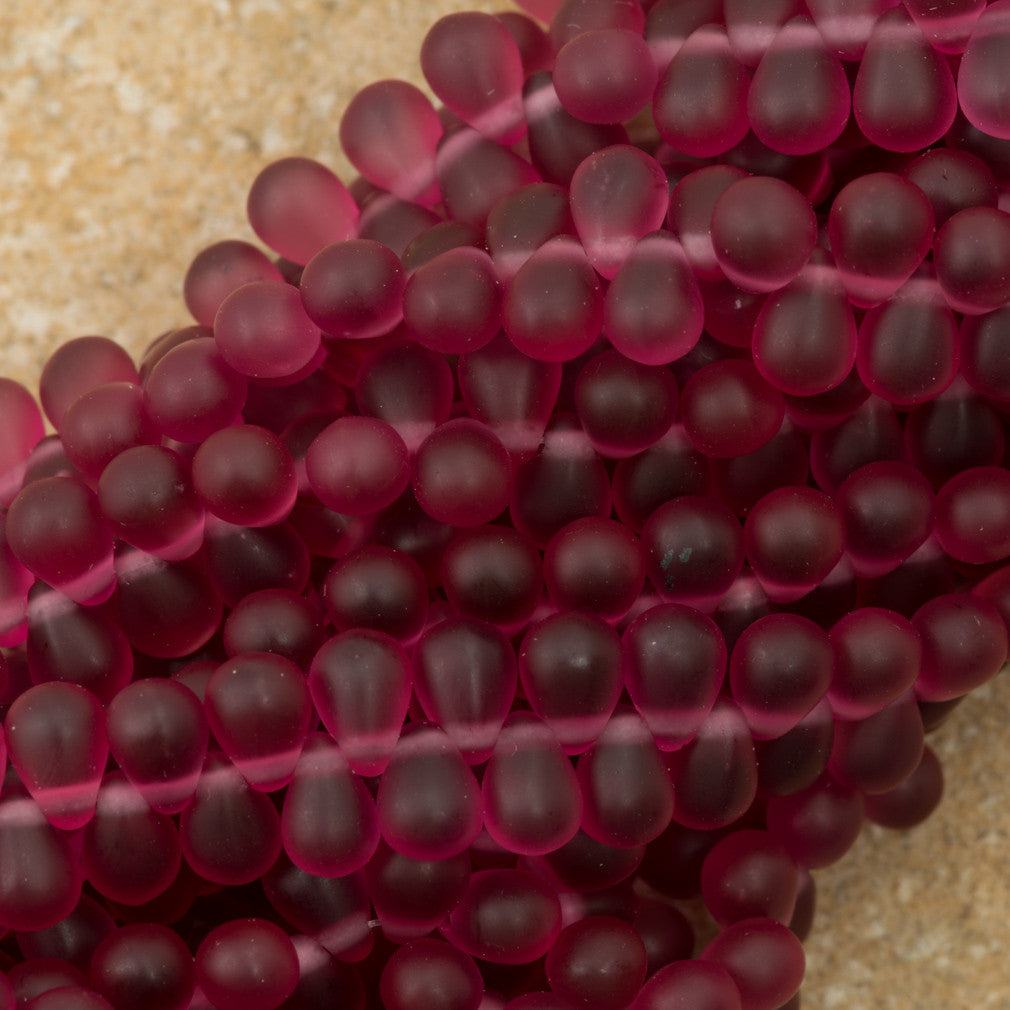 90 Czech 6x4mm Tear Drop Matte Fuchsia Beads (70350M)
