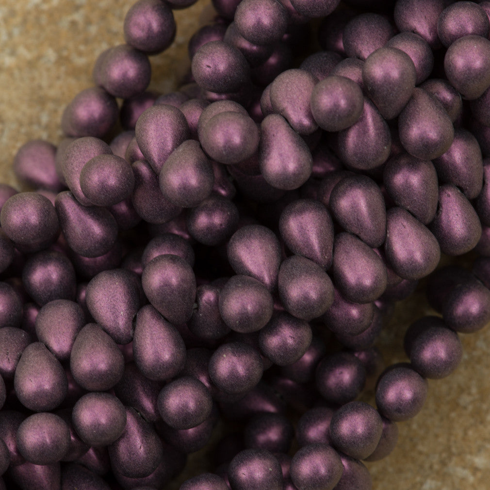 90 Czech 6x4mm Tear Drop Metallic Suede Pink Beads (79086)