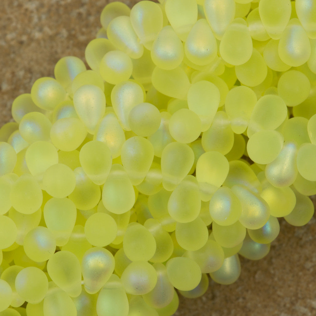90 Czech 6x4mm Tear Drop Matte Jonquil AB Beads (80130MX)