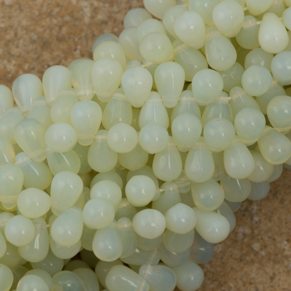90 Czech 6x4mm Tear Drop Milky Jonquil Beads (81000)
