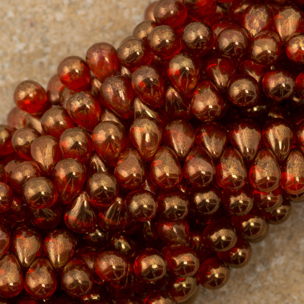 90 Czech 6x4mm Tear Drop Sunset Maple Beads (90040B)