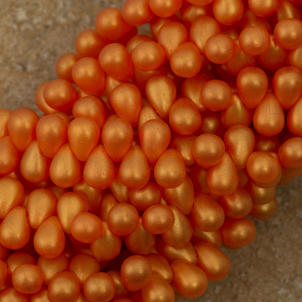 90 Czech 6x4mm Tear Drop Gold Suede Hyacinth Beads (90040MSG)