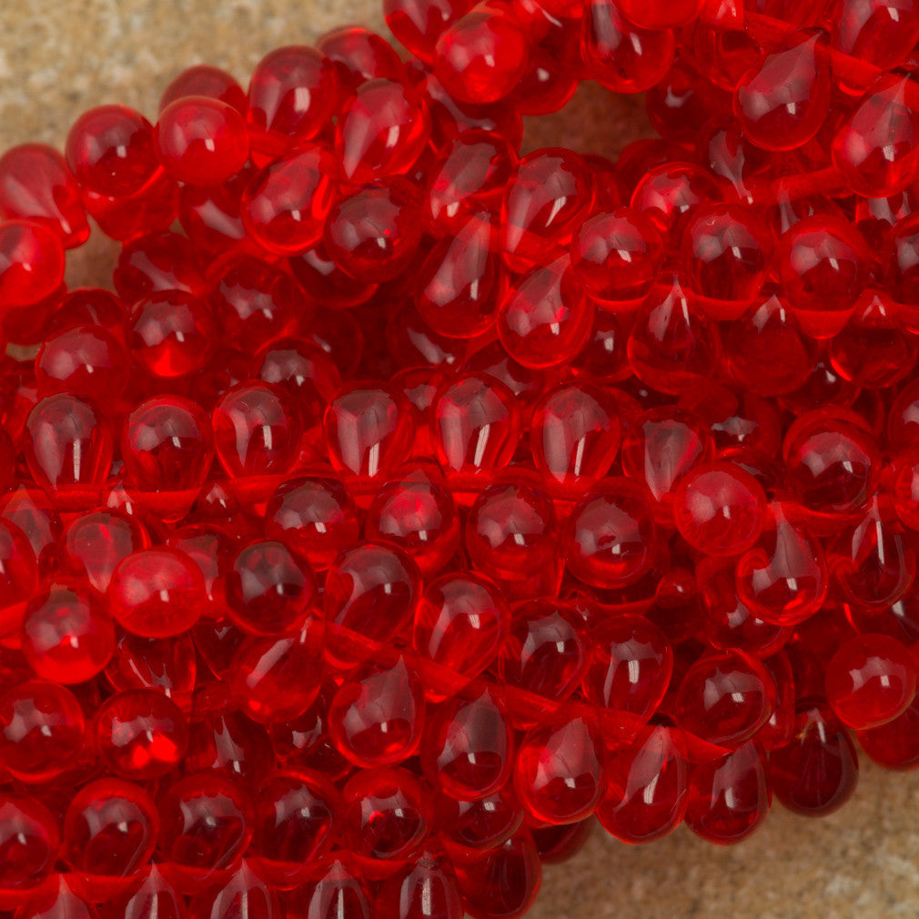 90 Czech 6x4mm Tear Drop Siam Ruby Beads (90080)