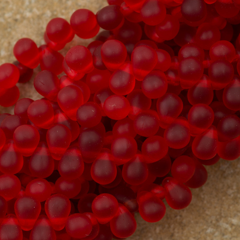 90 Czech 6x4mm Tear Drop Matte Siam Ruby Beads (90080M)