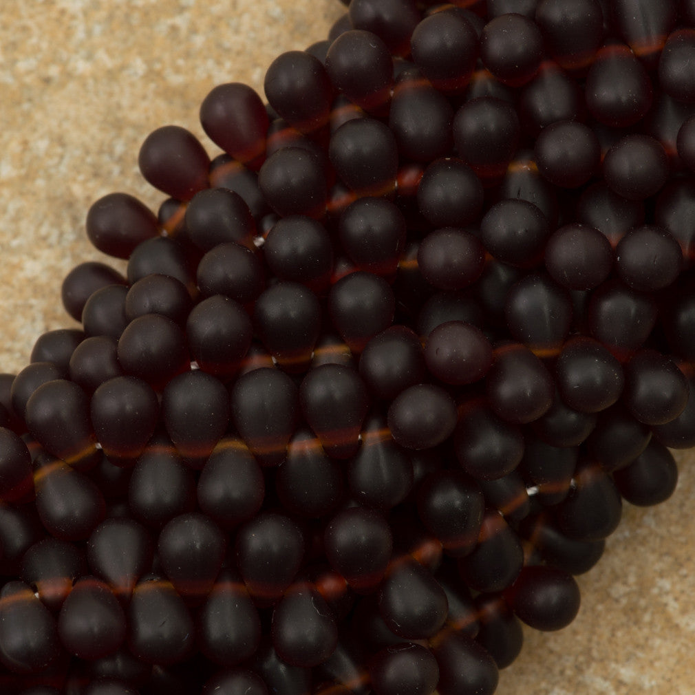 90 Czech 6x4mm Tear Drop Matte Ruby Beads (90100M)