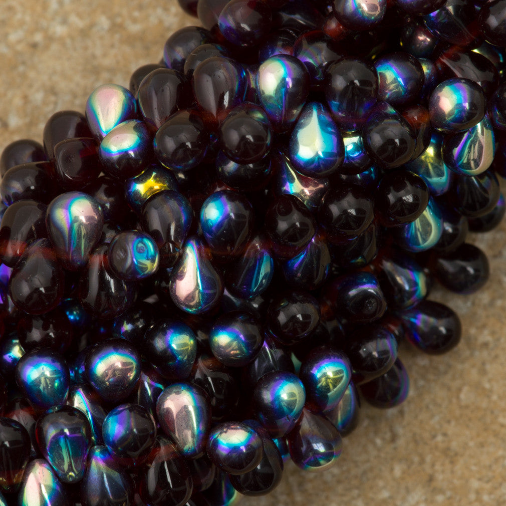 90 Czech 6x4mm Tear Drop Garnet AB Beads (90110X)