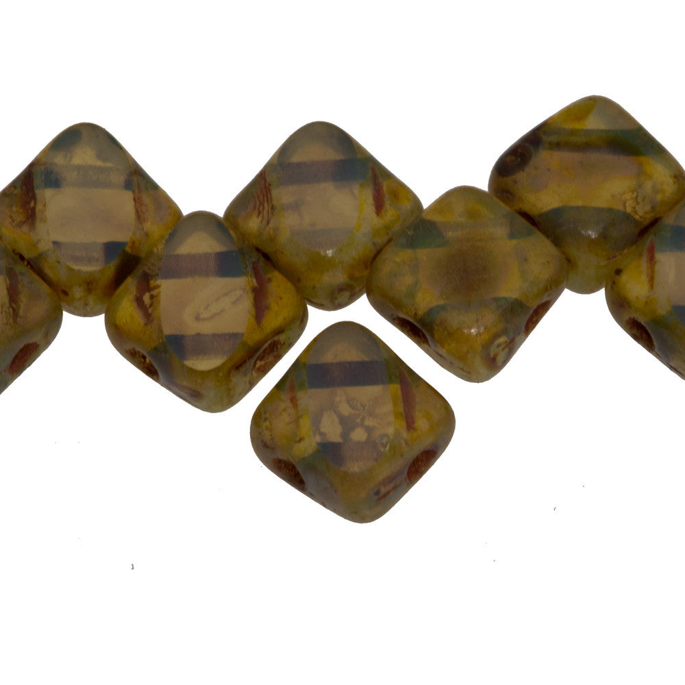 40 Czech Glass 6mm Two Hole Table Cut Silky Beads Milky Jonquil Picasso (81000T)