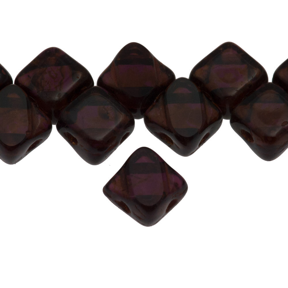 Czech Glass 6mm Two Hole Table Cut Silky Beads Dark Amethyst Picasso