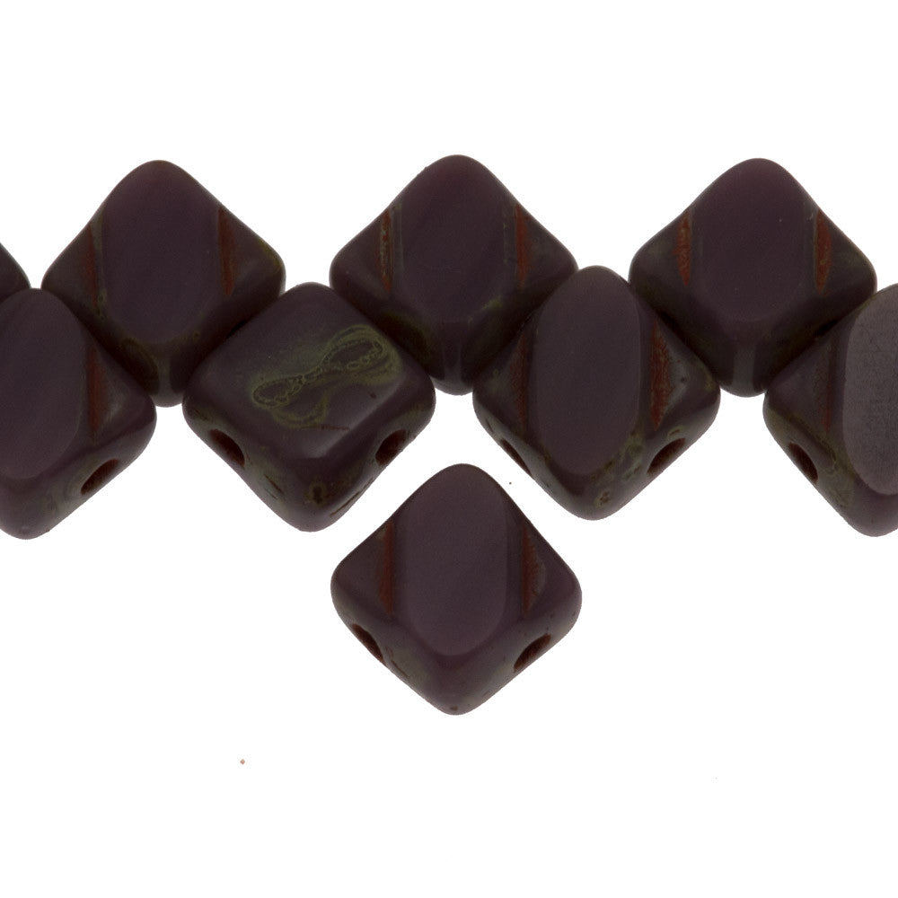 Czech Glass 6mm Two Hole Table Cut Silky Beads Opaque Purple Picasso