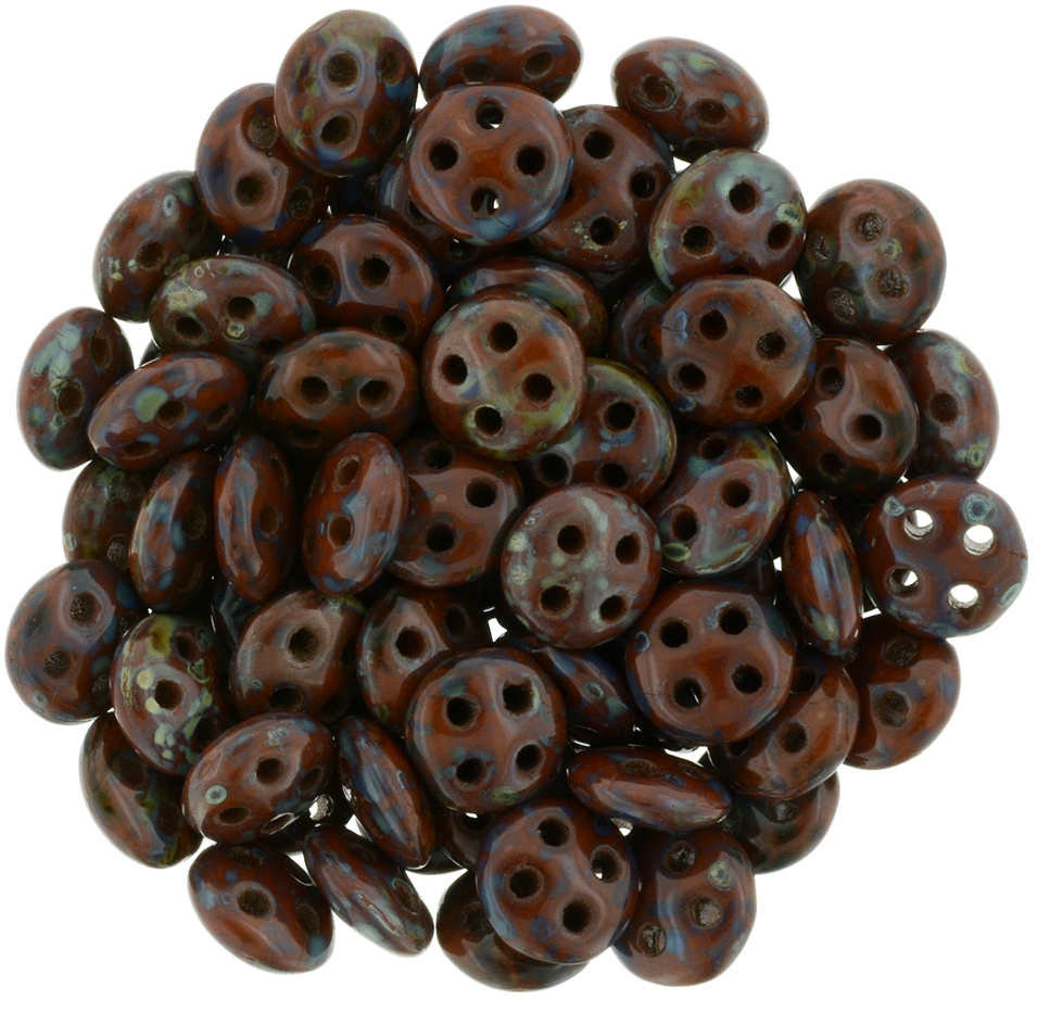 CzechMates 6mm Four Hole QuadraLentil Umber Picasso Beads 15g (13610T)