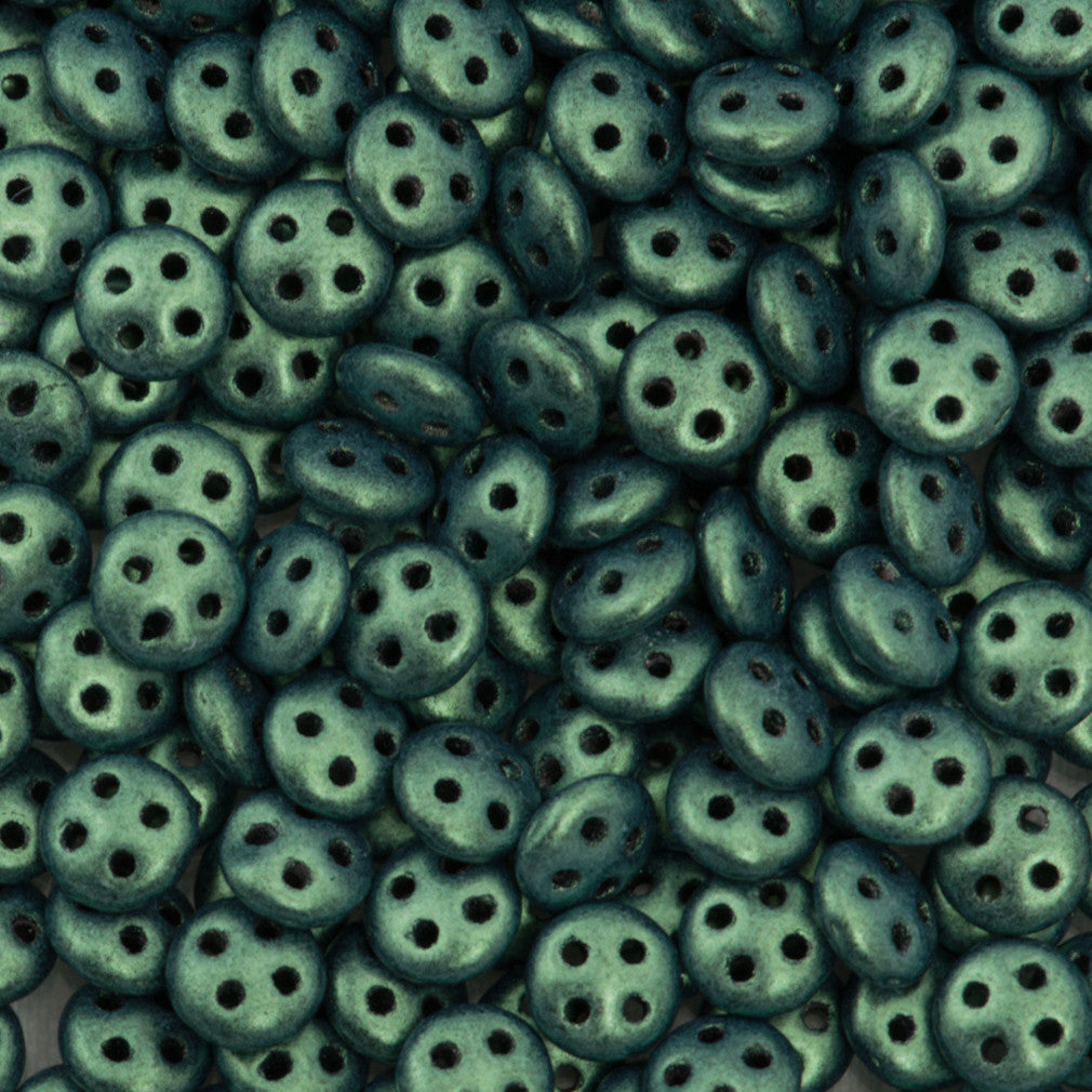 CzechMates 6mm Four Hole QuadraLentil Metallic Suede Light Green Beads 2.5-inch Tube (79051)
