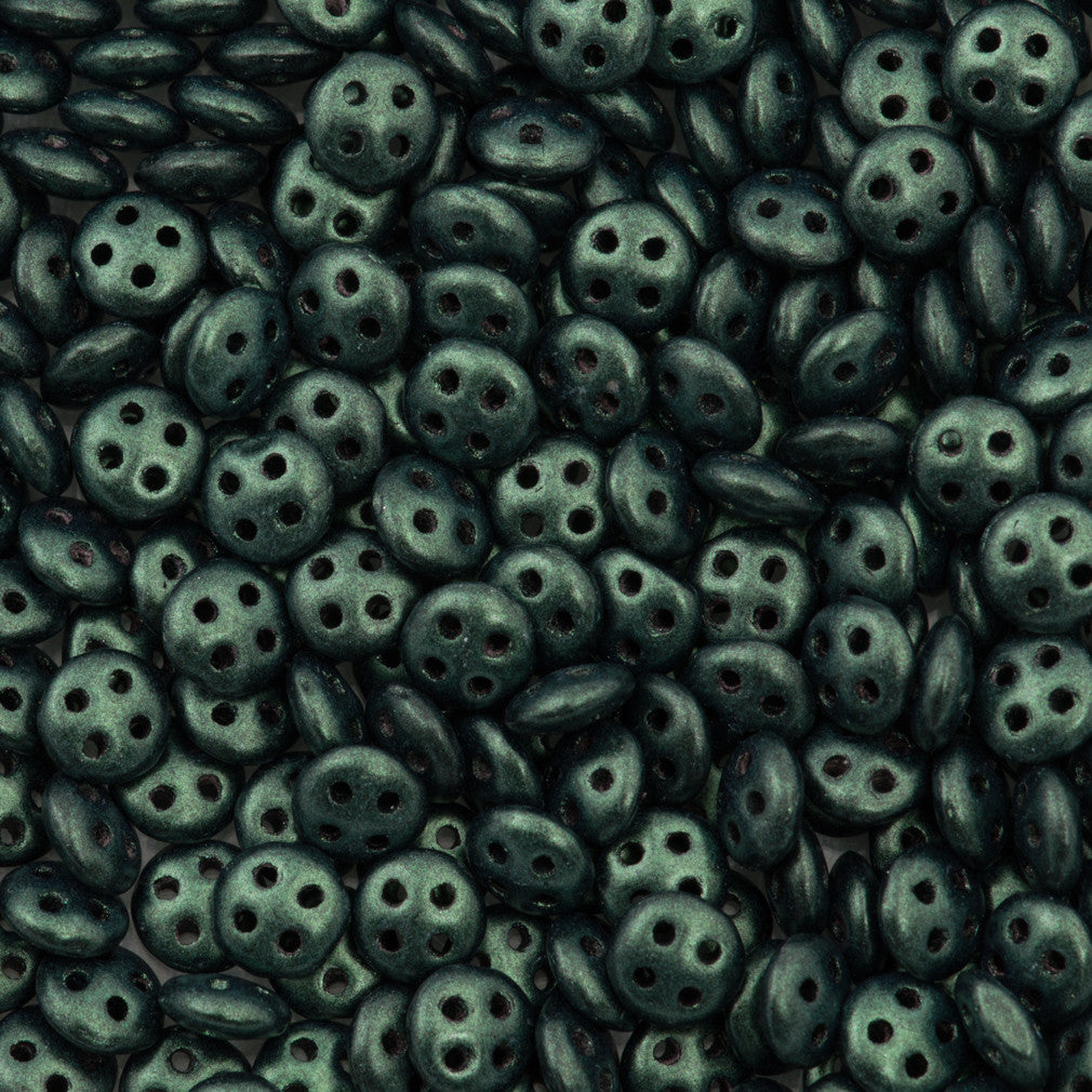 CzechMates 6mm Four Hole QuadraLentil Metallic Suede Dark Forest Beads 15g (79052)