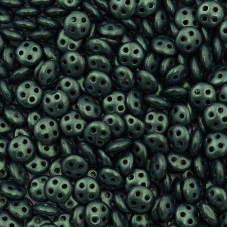 CzechMates 6mm Four Hole QuadraLentil Metallic Suede Dark Forest Beads 15g (79052)