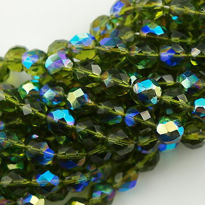 50 Czech Fire Polished 8mm Round Bead Dark Olivine AB (50240X)