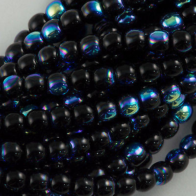 100 Czech 6mm Pressed Glass Round Beads Jet AB (23980X)