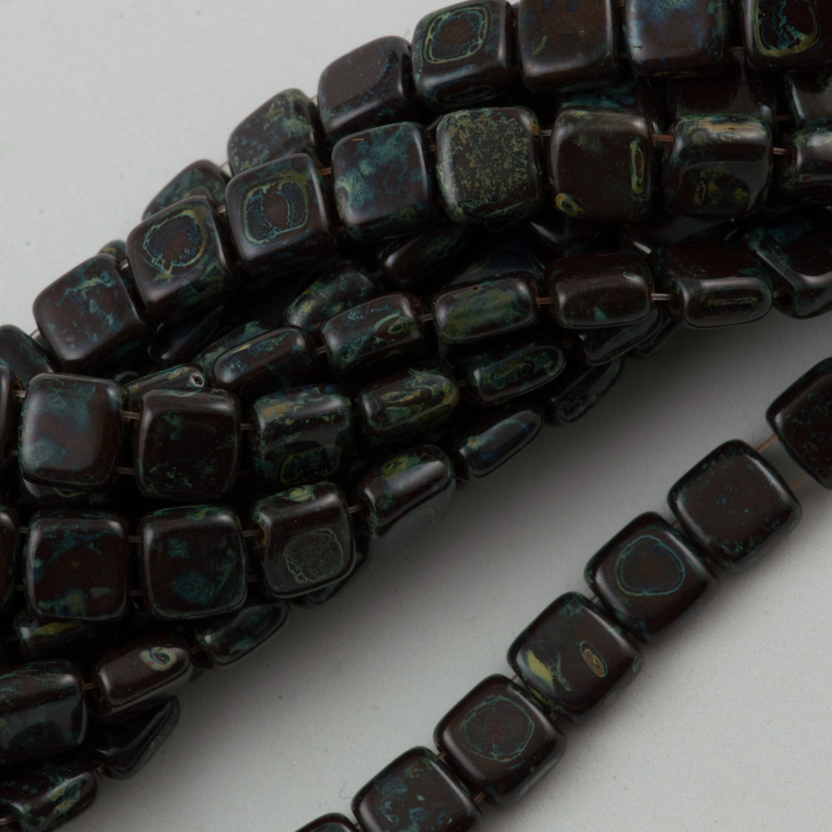 50 CzechMates 6mm Two Hole Tile Beads Opaque Red Picasso (93300T)