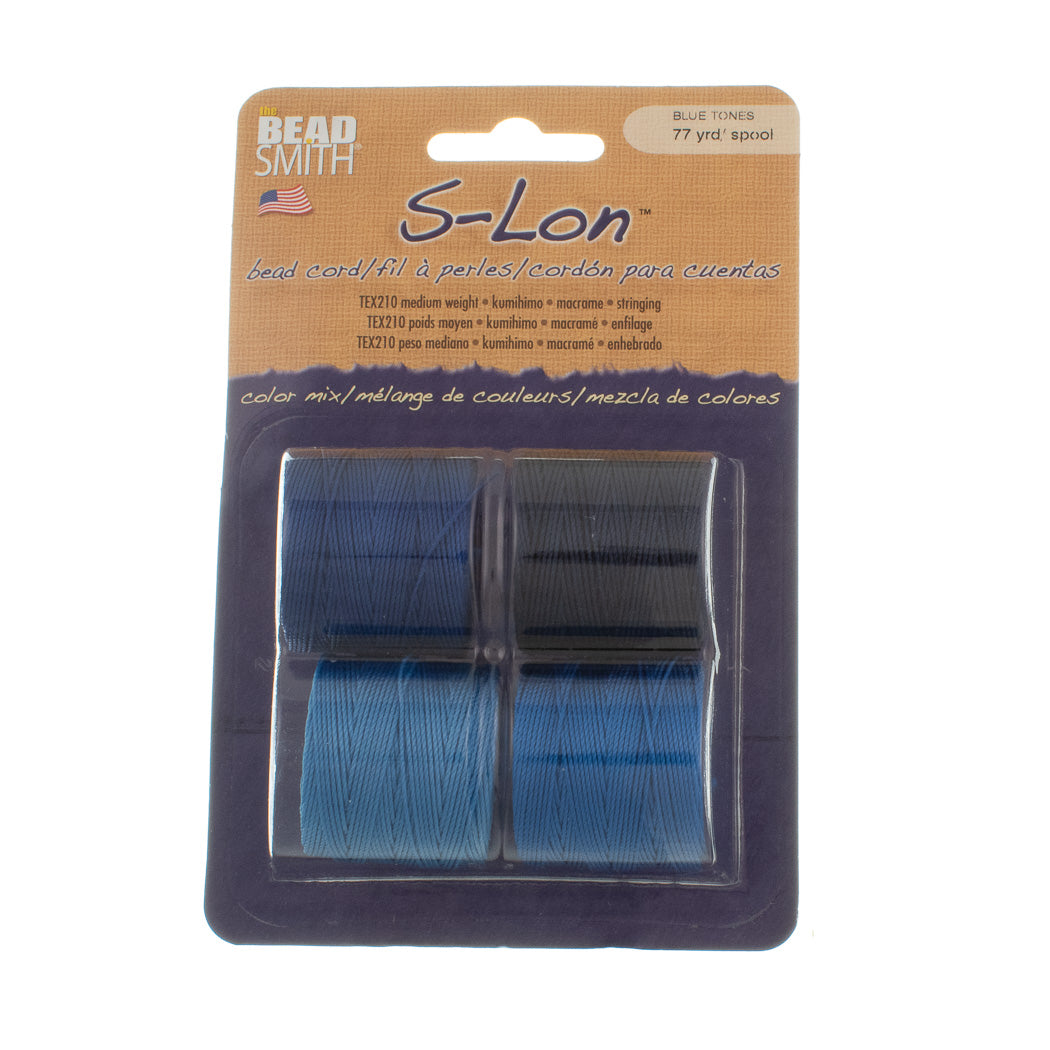 Blue Tones 4pc Mix S-Lon Bead Cord Mix 77 Yard Spool .5mm TEX 210