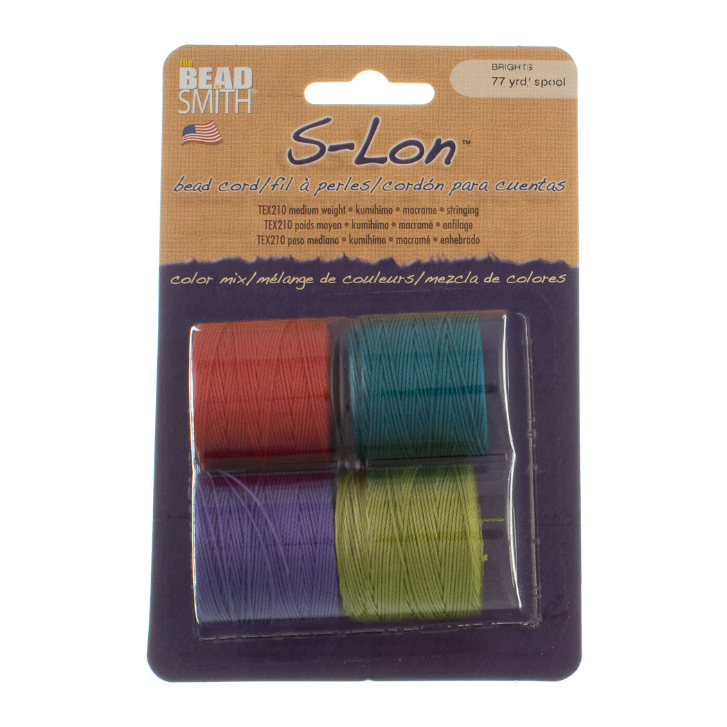 Brights 4pc Mix S-Lon Bead Cord Mix 77 Yard Spool .5mm TEX 210