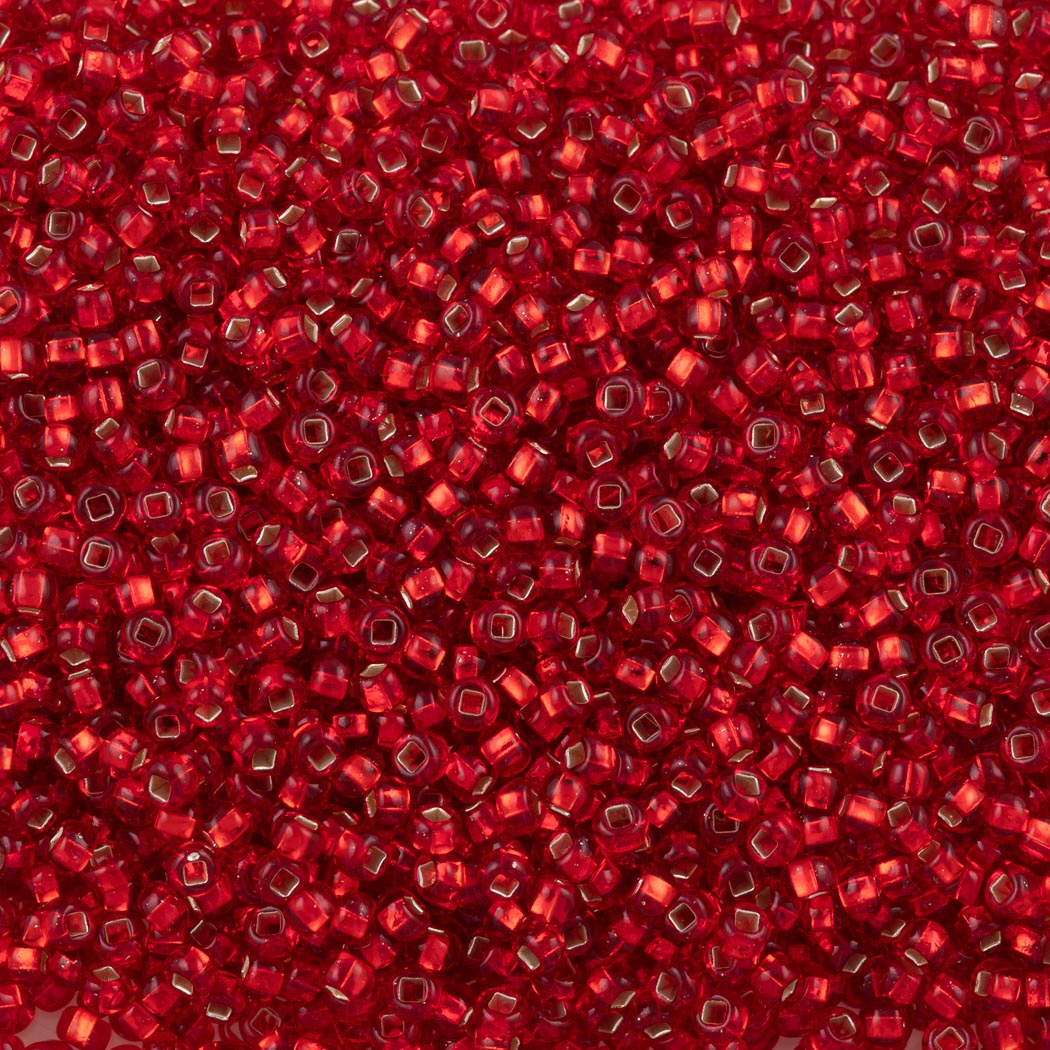 50g Czech Seed Bead 10/0 Silver Lined Light Ruby (97070)