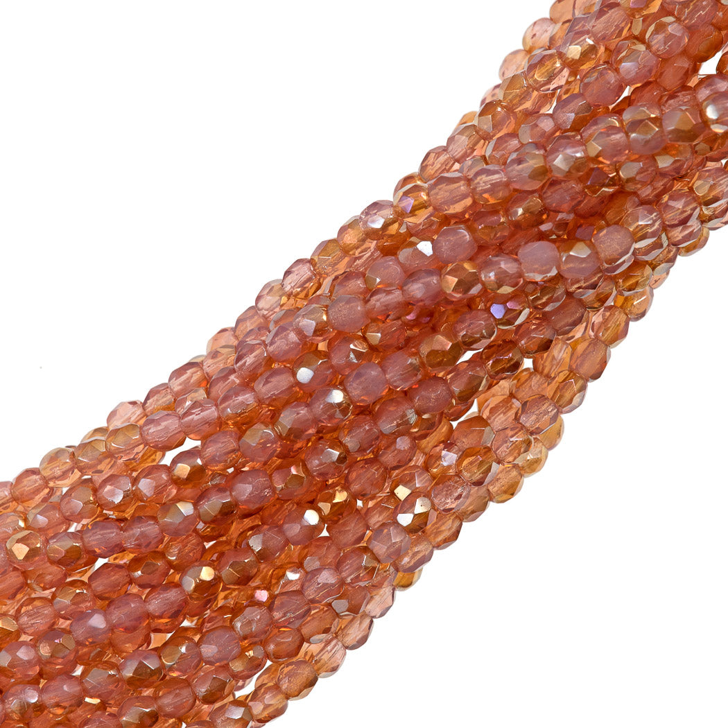 100 Czech Fire Polished 3mm Round Bead Milky Pink Celsian (71010Z)