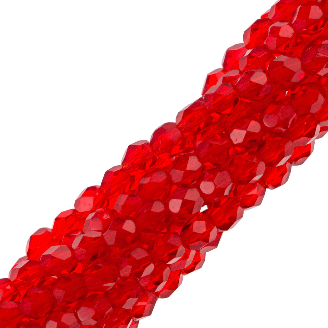 100 Czech Fire Polished 4mm Round Bead Siam Ruby (90080)