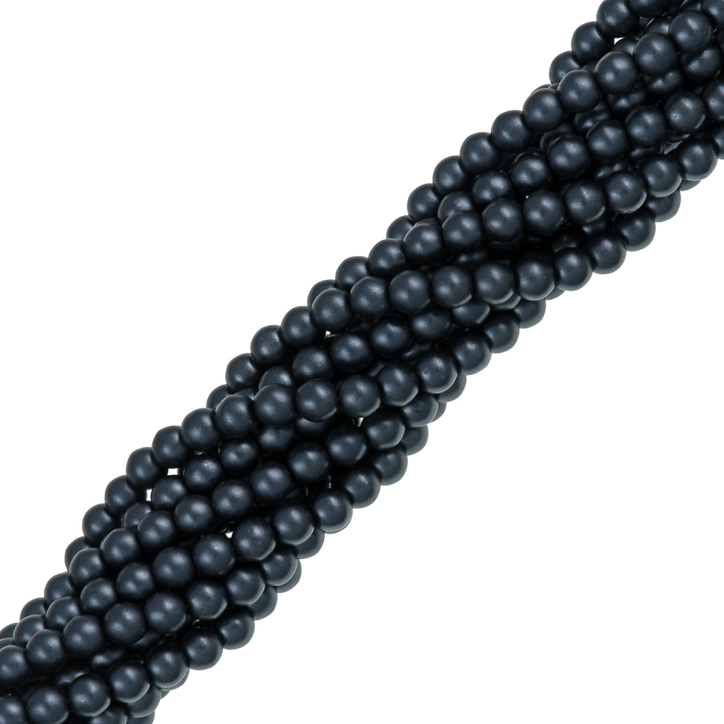 100 Czech 4mm Round Charcoal Glass Pearl Beads