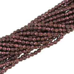 100 Czech Fire Polished 4mm Round Bead Polychrome Copper Rose (94100)