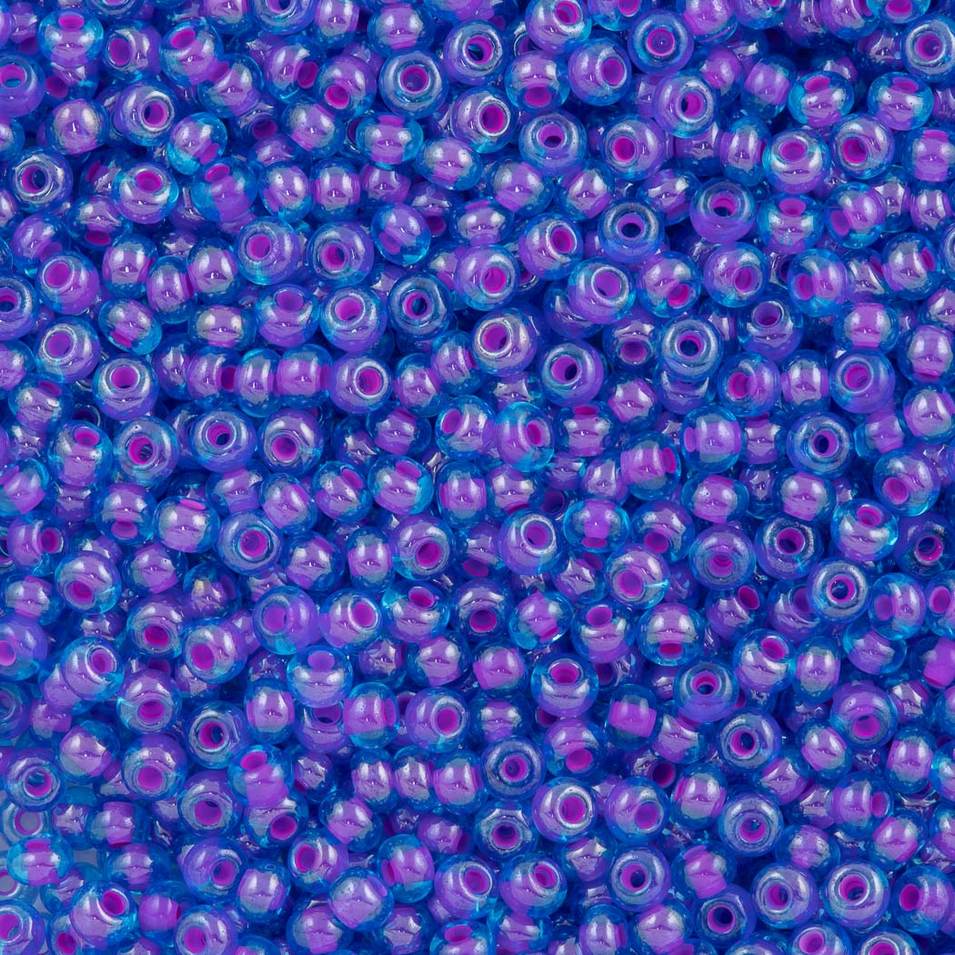 Czech Seed Bead 6/0 Transparent Blue Inside Color Lined Fuchsia 50g (61016)