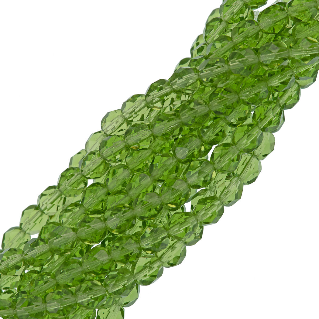 25 Czech Fire Polished 6mm Round Bead Lime Green (50400)
