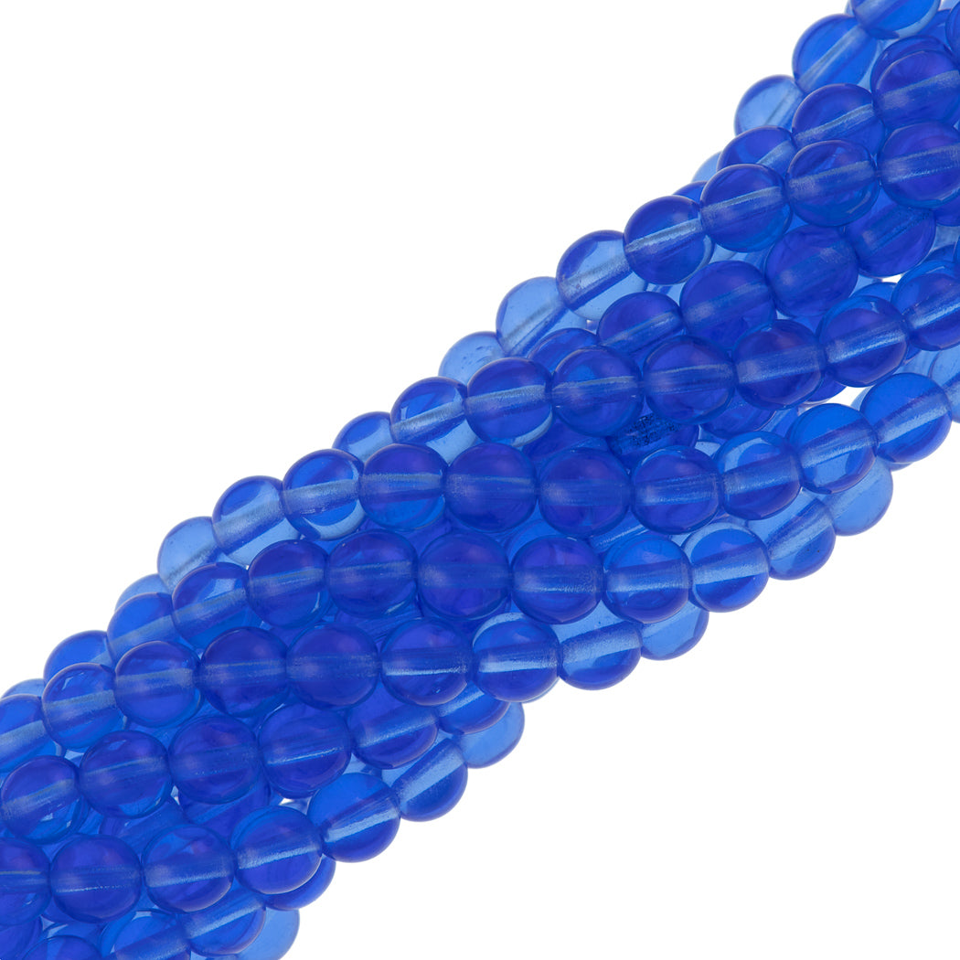 100 Czech 6mm Pressed Glass Round Beads Sapphire (30050)
