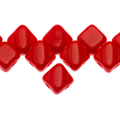 40 Czech Glass 6mm Two Hole Silky Beads Opaque Cherry Red (93190)