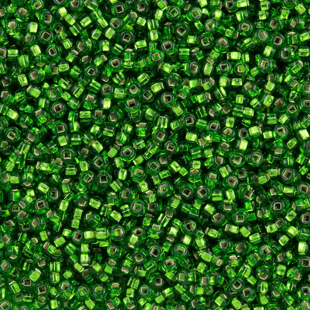 Czech Seed Bead 8/0 Silver Lined Medium Green 2-inch Tube (57120)