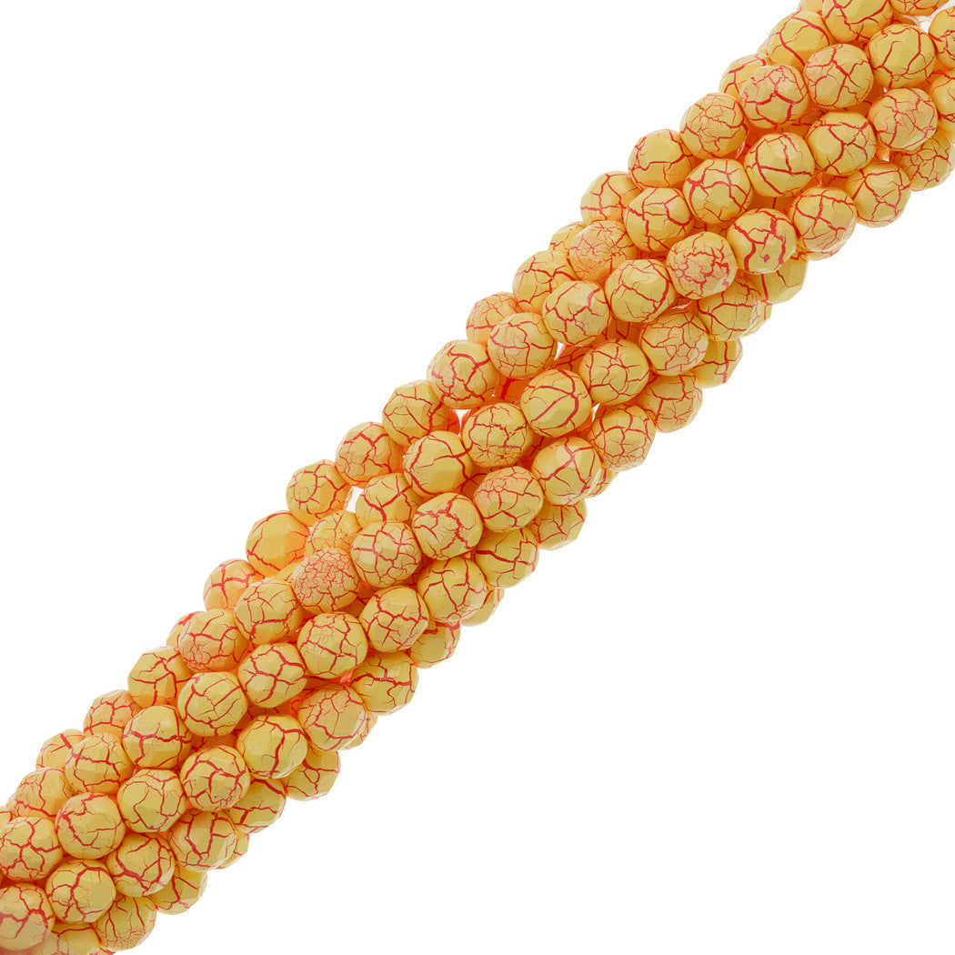 80 Fire Polish 4mm Ionic Yellow & Red Veins (24607)