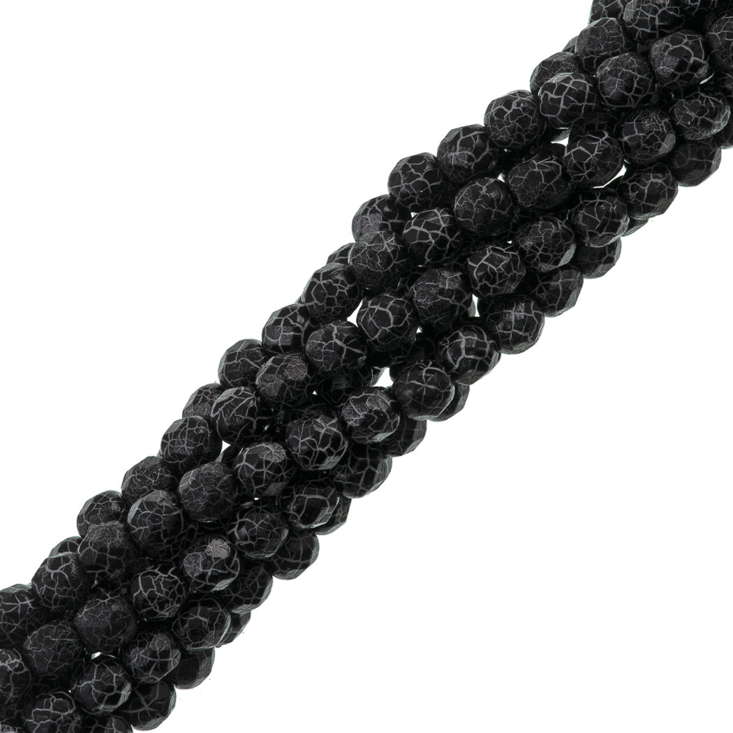 50 Fire Polish 6mm Ionic Jet & White Veins (24619)