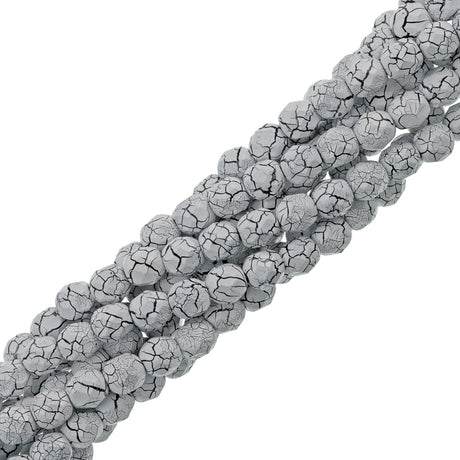 40 Fire Polish 8mm Ionic White & Jet Veins (24601)