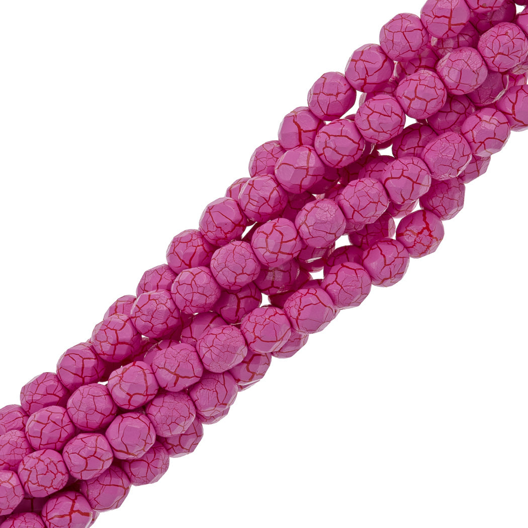 40 Fire Polish 8mm Ionic Pink & Red Veins (24611)