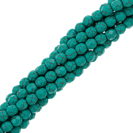 40 Fire Polish 8mm Ionic Turquoise & Brown Veins (24614)
