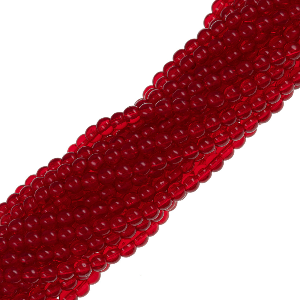 200 Czech 4mm Pressed Glass Round Beads Ruby (90100)