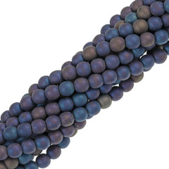 100 Czech 6mm Pressed Glass Round Matte Blue Iris Beads (21135)