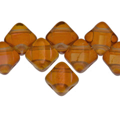 40 Czech Glass 6mm Two Hole Silky Beads Crystal Dark Apricot (00030APR)