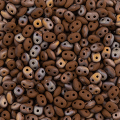 Super Duo 2x5mm Two Hole Beads Opaque Matte Brown Capri Gold 22g Tube (13600MCG)
