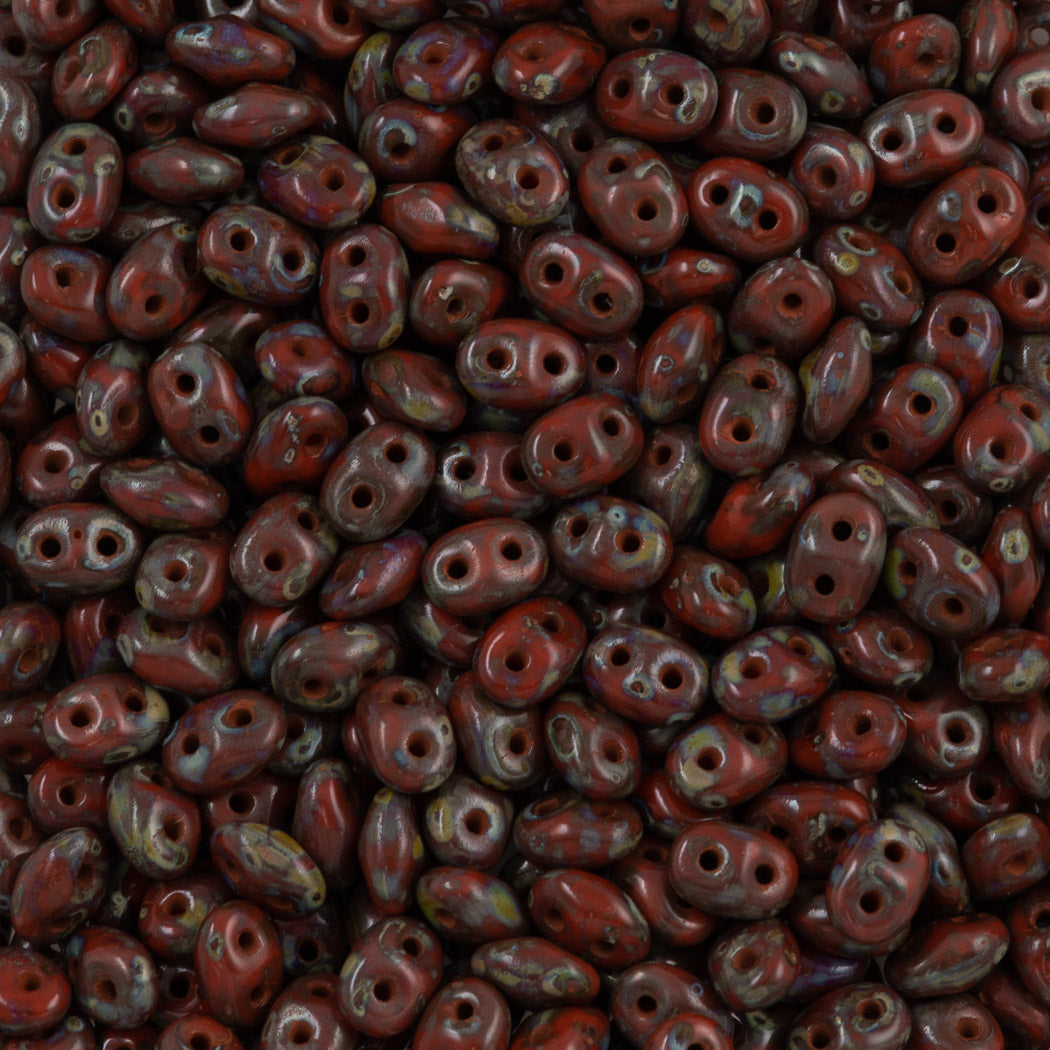 Super Duo 2x5mm Two Hole Beads Red Dark Travertin (93200TD)