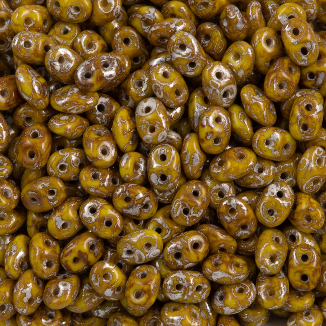 Super Duo 2x5mm Two Hole Beads Yellow Picasso (83120T)