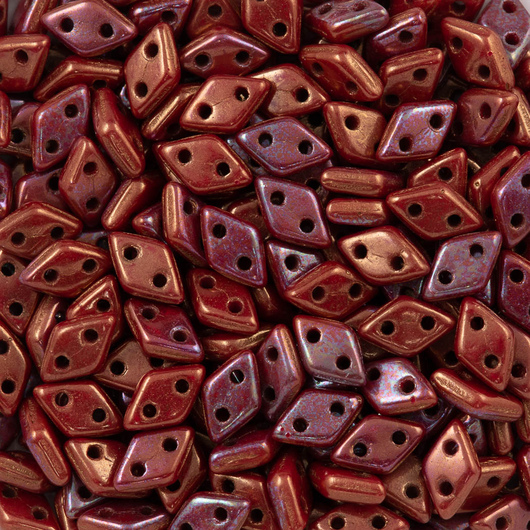 CzechMates 4x6mm Diamond Two Hole Beads Opaque Dark Bronze Luster Iris (14415R)