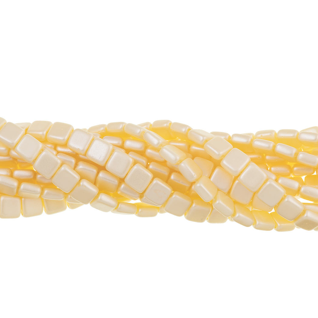 50 CzechMates 6mm Two Hole Tile Beads Pearl Coat Cream (25039)