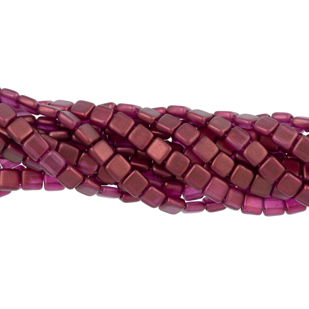 50 CzechMates 6mm Two Hole Tile Beads Halo Madder Rose (29260)